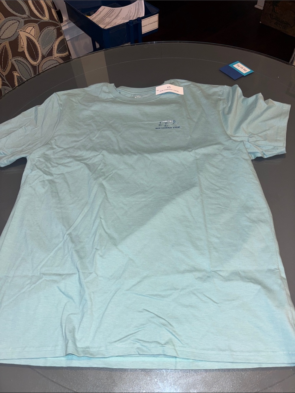 Southern Tide Men's Seafoam Green Short Sleeve Tee with Navy Lure Logo - Picture 8 of 9